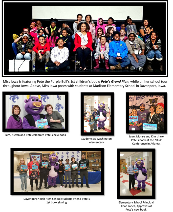 Big photo collage of kids with Pete the Purple Bull